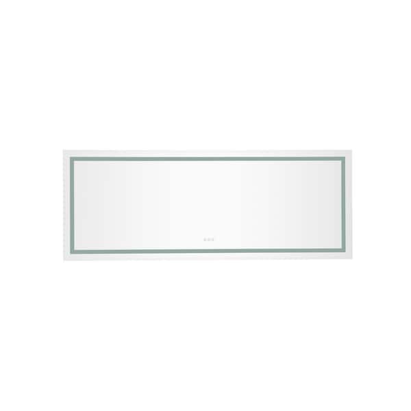 WELLFOR 96 in. W x 36 in. H Rectangular Frameless Dimmable Anti-Fog Wall Bathroom Vanity Mirror in White