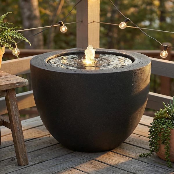 Sunnydaze Textured Polystone Oval Bowl Outdoor Urn Bubble Fountain