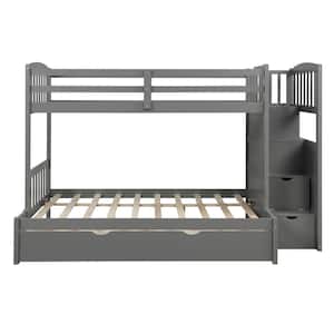 Gray Twin Over Full/Twin Bunk Bed Convertible Bottom Bed Storage Shelves and-Drawers