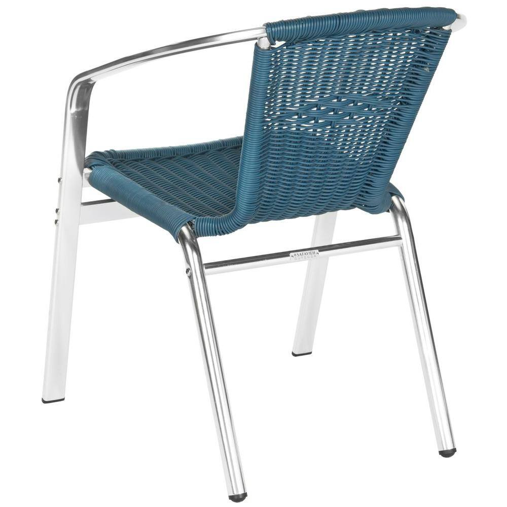 Teal Wicker and Aluminum Stackable Arm Chairs, Set of 2