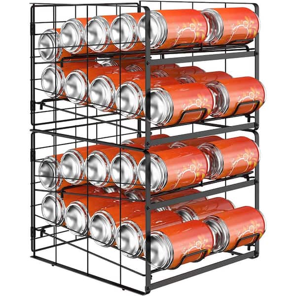 2-Tier Burnt Brown Wood and Black Metal Wire Soda Can or Canned