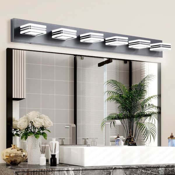 40 in. Black 6-Light Matte Black Vanity Light Fixtures, Up and Down LED Modern Bathroom Wall Sconce