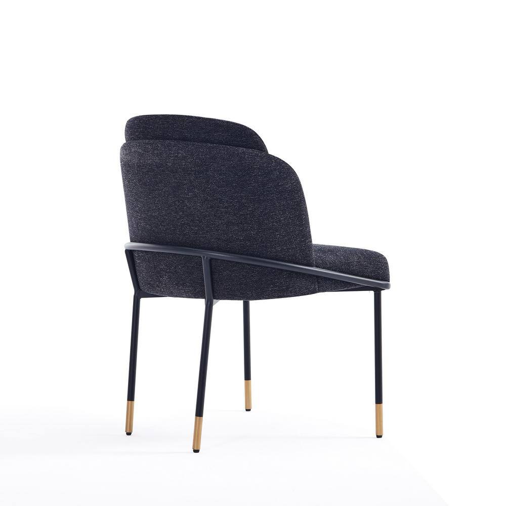High Back Black Linen Upholstered Metal Side Chair