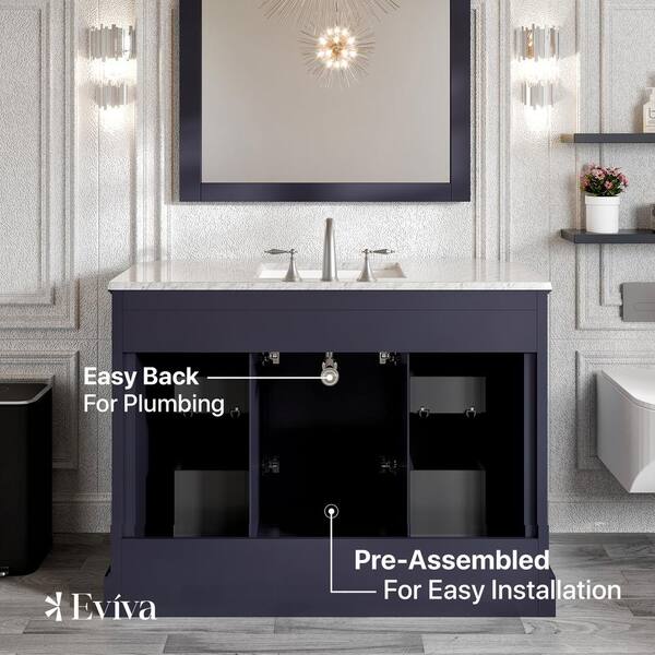 Eviva Glory 48 in. W x 22 in. D x 34 in. H Single Bath Vanity in Dark Gray with White Carrara Marble Top with White Sink