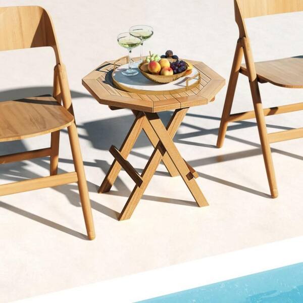 Clihome Teak Wood Octagon Coffee Table with X-shaped Legs and