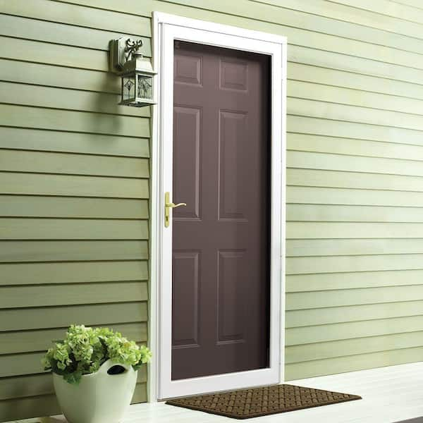 2000 Series 36 in. x 80 in. White Universal Full View Interchangeable Aluminum Storm Door with Brass Hardware