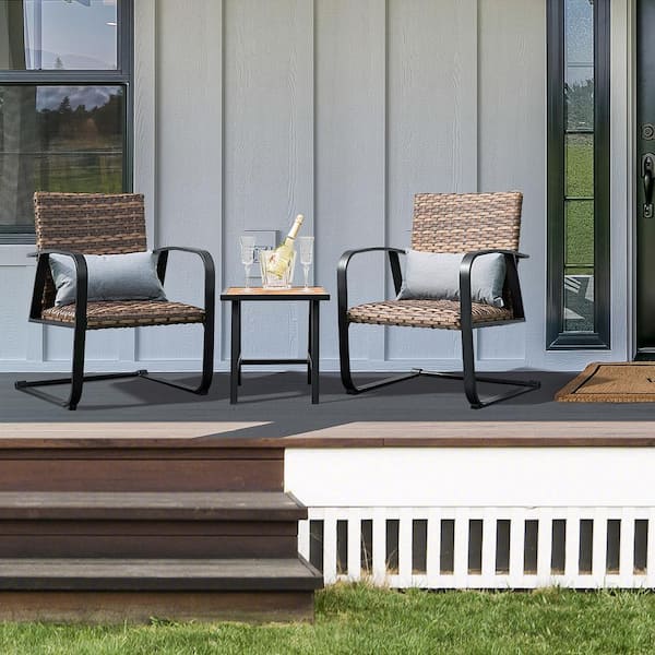 Costway 3-Piece Wicker Patio Conversation Set Outdoor Bistro