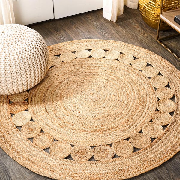 Dahlia Round Natural Jute Boho Circle Natural 3 ft. Round Area Rug