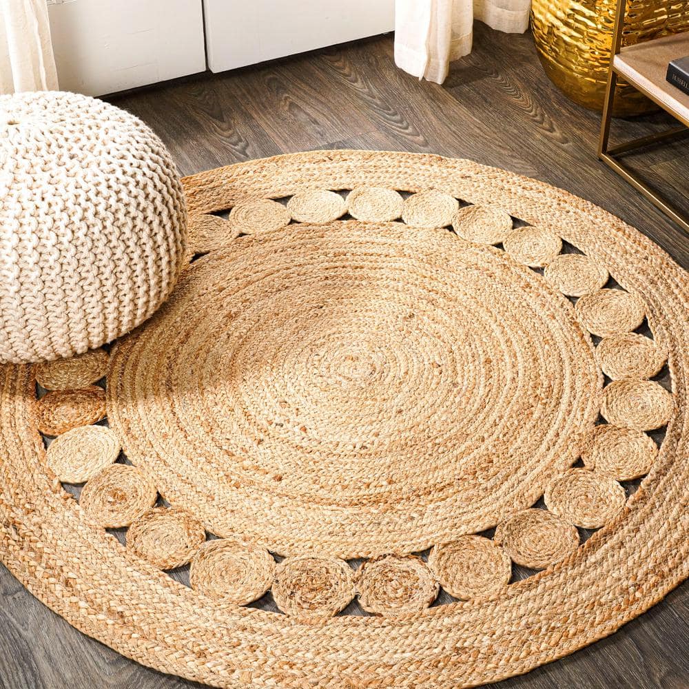 Tessel Bordered Beige Braided Jute Round Rugbohemian Home 