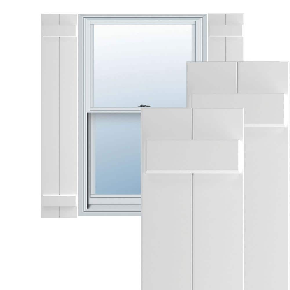 Ekena Millwork 10 3/4" x 29" True Fit PVC Two Board Joined Board-n-Batten Shutters, Unfinished (Per Pair)