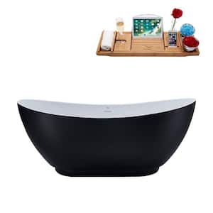 62 in. x 28 in. Acrylic Freestanding Soaking Bathtub in Glossy White with Polished Brass Drain
