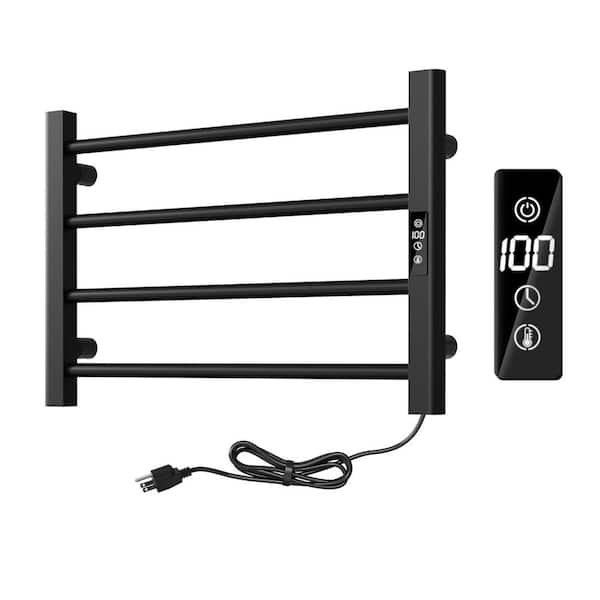 Unbranded 4-Bar Towel Holder Wall Mounted Electric Plug-in Towel Warmer Rack w/ Remote, Timer, Temperature Control in Matte Black