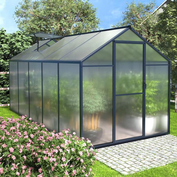VEIKOUS 6 ft. W x 10 ft. D Polycarbonate Greenhouse For Outdoors, Green House Kit with Adjustable Roof Vent, Gray