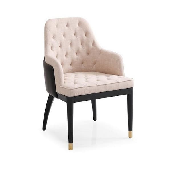 Benjara Beige, Black and Champagne Gold Fabric Tufted Back Dining Chair