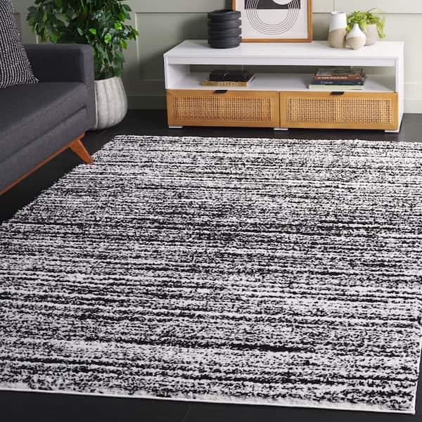 Rumi Shag 9 ft. x 12 ft. Black/Ivory Abstract Striped Area Rug