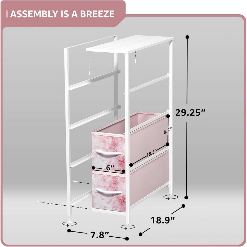 Pink Tie-Dye 4-Drawer Vertical Storage Tower with Steel Frame