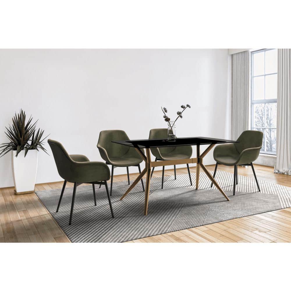 Modern 55" Clear Glass Dining Table with Gold Steel Base