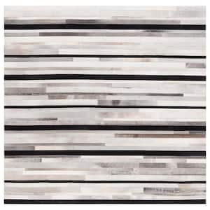 Studio Leather Ivory Black 6 ft. x 6 ft. Striped Square Area Rug