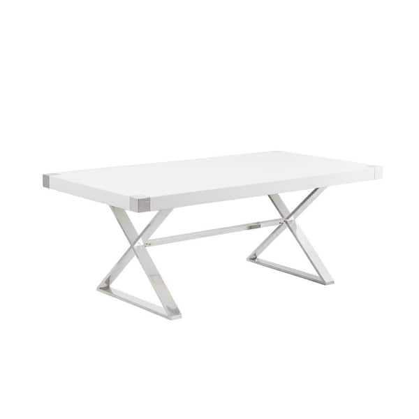 Best Quality Furniture Miguel White Wood 78 in. Cross Legs Silver