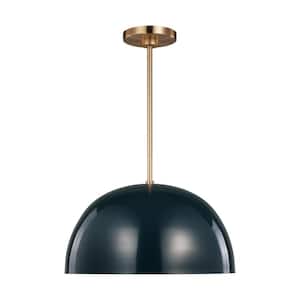 Ivan 1-Light Dutch Blue Transitional Dimmable Indoor/Outdoor Pendant Light with Round Steel Shade