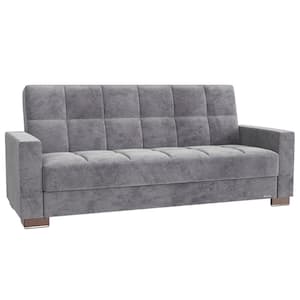 Basics Collection Convertible 87 in. Grey Microfiber 3-Seater Twin Sleeper Sofa Bed with Storage