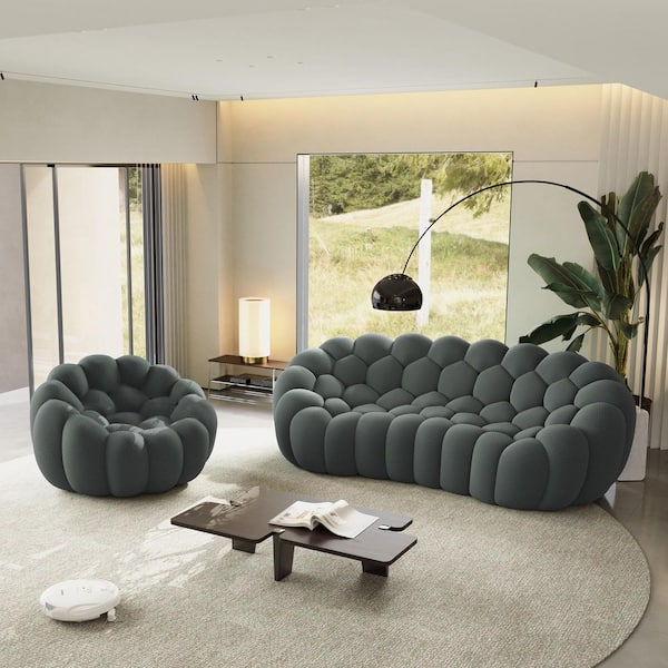 Magic Home 2-Piece Bubble Couch 98 in. Mesh Fabric Curved