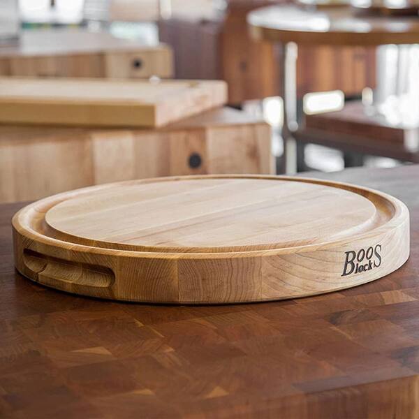 FUNKOL Small Large Size 15.8 in. W x 15.8 in. D Round Reversible Teak Wood  Cutting Board With Grooves W685LML0007*1 - The Home Depot