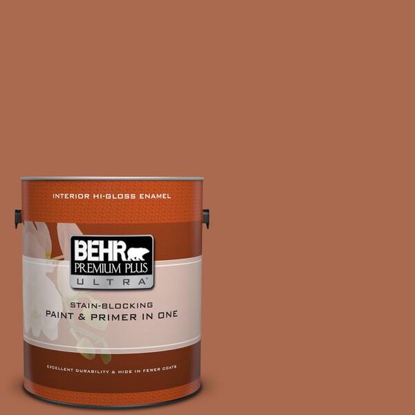 BEHR Premium Plus Ultra 1 gal. #BIC-45 Airbrushed Copper Hi-Gloss Enamel Interior Paint and Primer in One