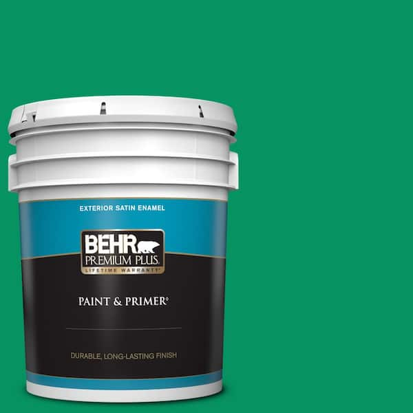 BEHR PREMIUM PLUS 5 gal. #470B-6 Emerald Lake Satin Enamel Exterior Paint & Primer