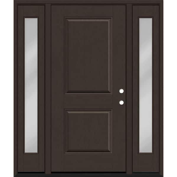 Steves & Sons Regency 68 in. x 80 in. 2P Squaretop LHIS Hickory Stain Mahogany Fiberglass Prehung Front Door w/Clear 14 in. SLs 4-9/16