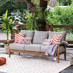 Caterina Teak Outdoor Couch Patio Sofa with Beige Cushion