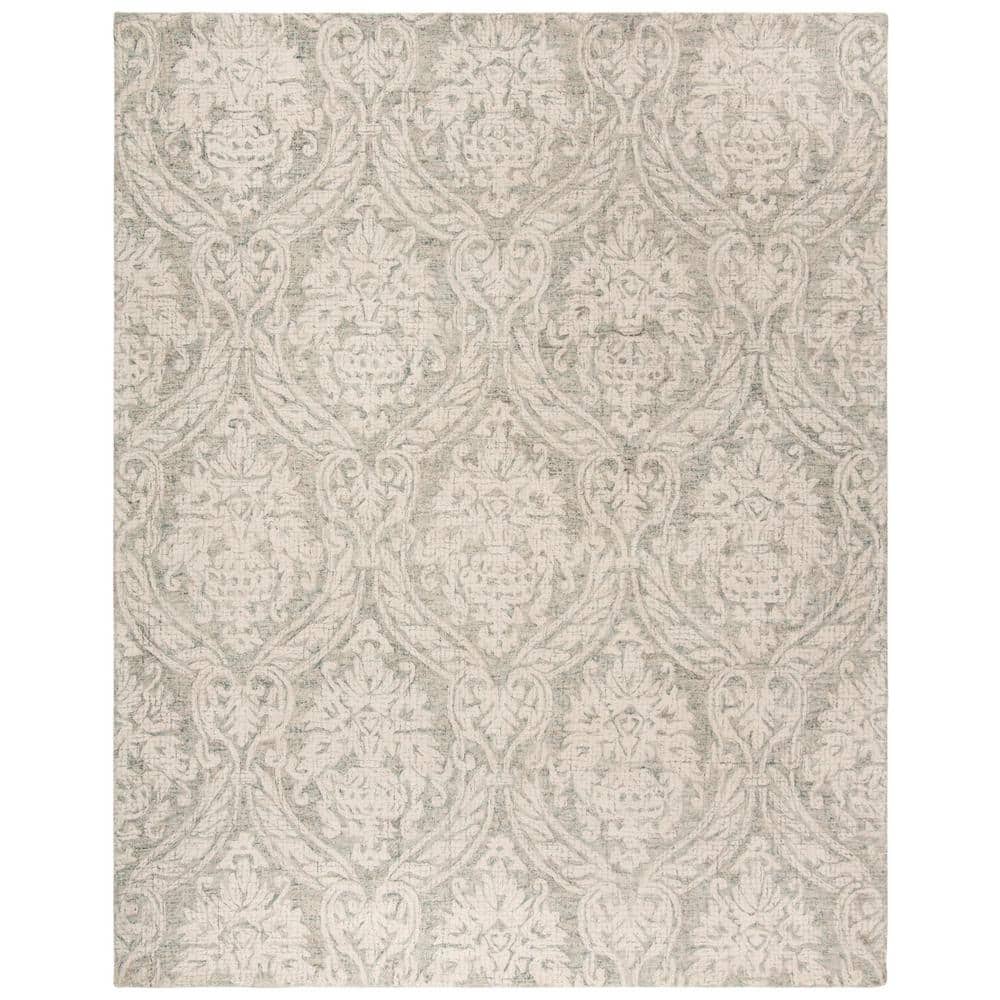 Handmade Abstract Gray Wool Rectangular Rug 10' x 14'