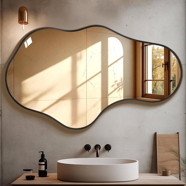 Hochwertiges 26 in. W x 43 in. H Irregular Black Aluminum Alloy Framed Asymmetrical Wall Mirror