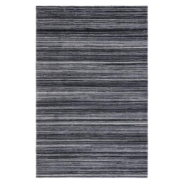 Elements 4 ft. x 6 ft. Black/Gray Striped High-Low Area Rug