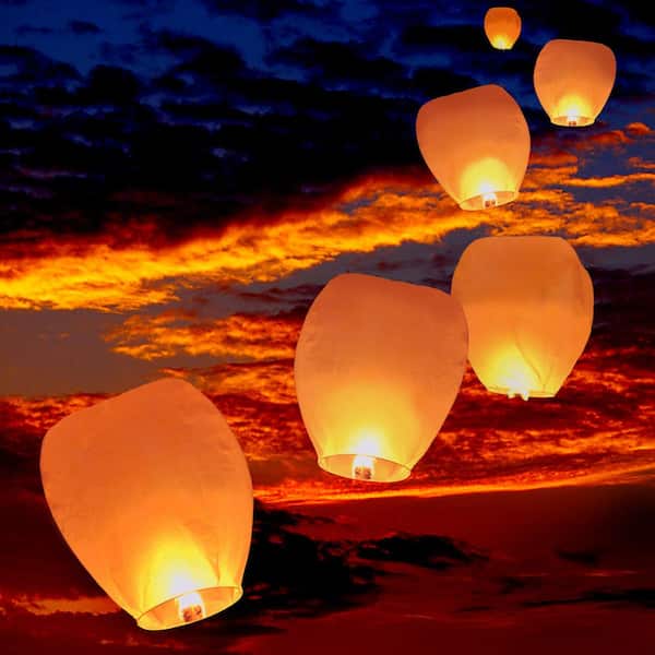 LUMABASE Orange Sky Lanterns (Set of 4) 74204 - The Home Depot