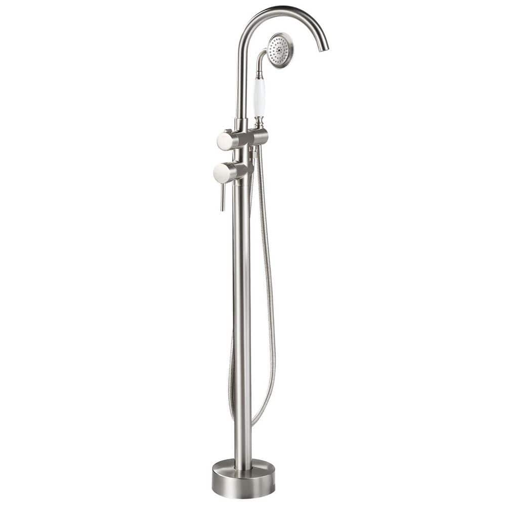 Single-Handle Claw Foot Tub Faucet Freestanding Floor Mount Roman Tub Faucet with Waterfall Spout in Brushed Nickel price history on PriceWatchPro