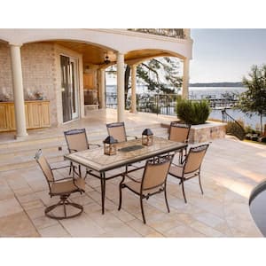Fontana 7-Piece Aluminum Rectangular Outdoor Dining Set with Tile-Top Table and 2 Swivel Chairs