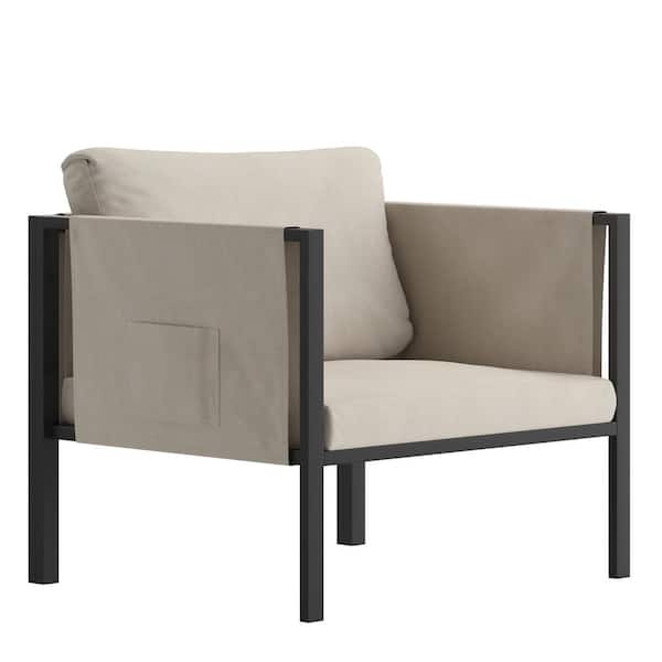 TAYLOR + LOGAN Black Steel Outdoor Lounge Chair in Brown