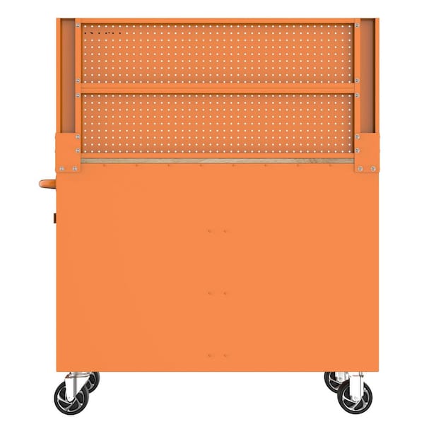 Husky 46 in. Orange Mobile Workbench with Wood Top and Steel Husky 46 in. Orange Mobile Workbench with Wood Top and Steel