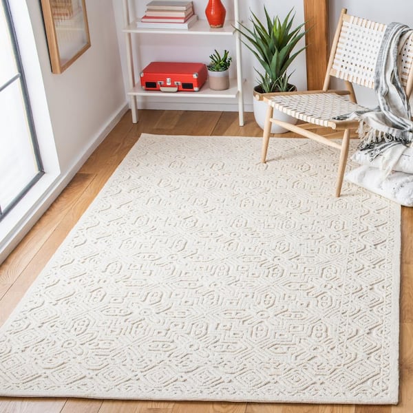 Textural 10 ft. x 10 ft. Square Ivory Solid Color Geometric Area Rug