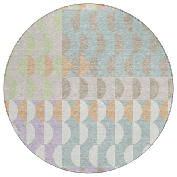 Chantille Machine Washable Indoor/Outdoor Abstract ACN2816 Linen 8 ft. x 8 ft. Round Rug