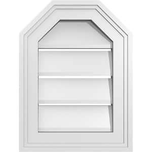 12 in. x 16 in. Octagonal Top Surface Mount PVC Gable Vent: Functional with Brickmould Frame