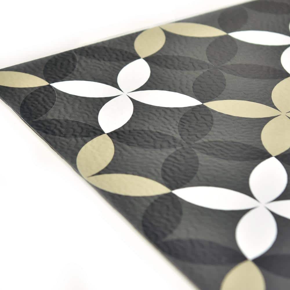 Arbor Black and Gray Floral Geometric Vinyl Peel & Stick Floor Tiles