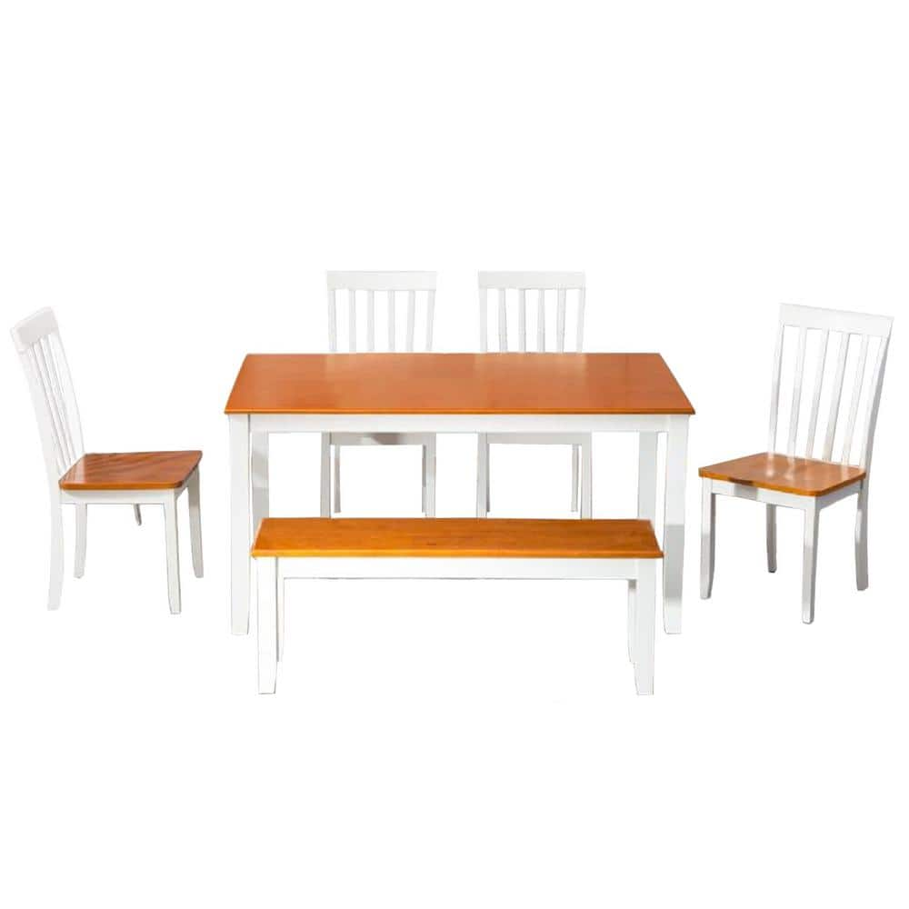 Boraam Bloomington 6-Piece White and Honey Oak Wood Dining Set 22034 ...