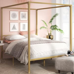 Patricia Gold Metal Queen Canopy Platform Bed Frame