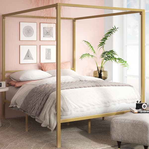 Zinus Patricia Gold Metal Queen Canopy Platform Bed Frame