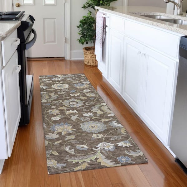 Mayfield Premium Machine Washable Abstract AMF1006 Chocolate 2 ft. 3 in. x 7 ft. 6 in. Runner Rug