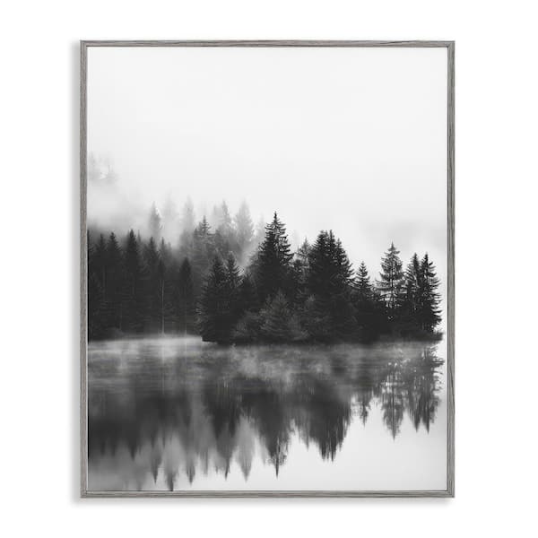 Stupell Industries Dark Tree Reflections by Petal Prints Design Gray Framed Nature Giclee Art Print 30 in. x 24 in.