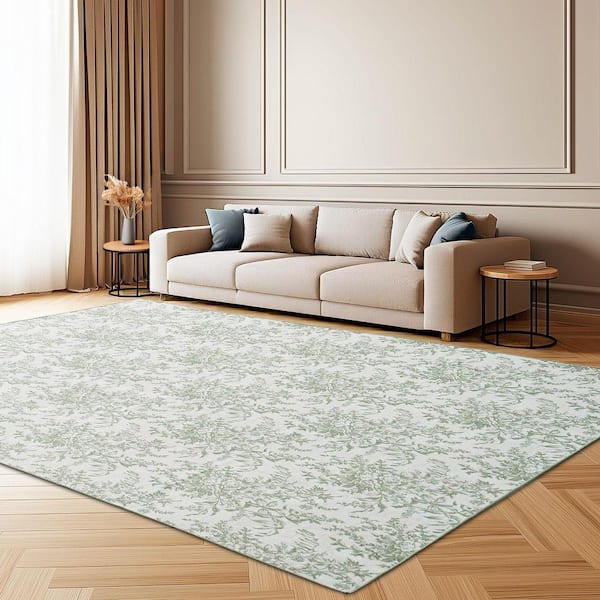 Laura Ashley Bedford Floral Chenille Sage Ivory 8 ft. x 10 ft