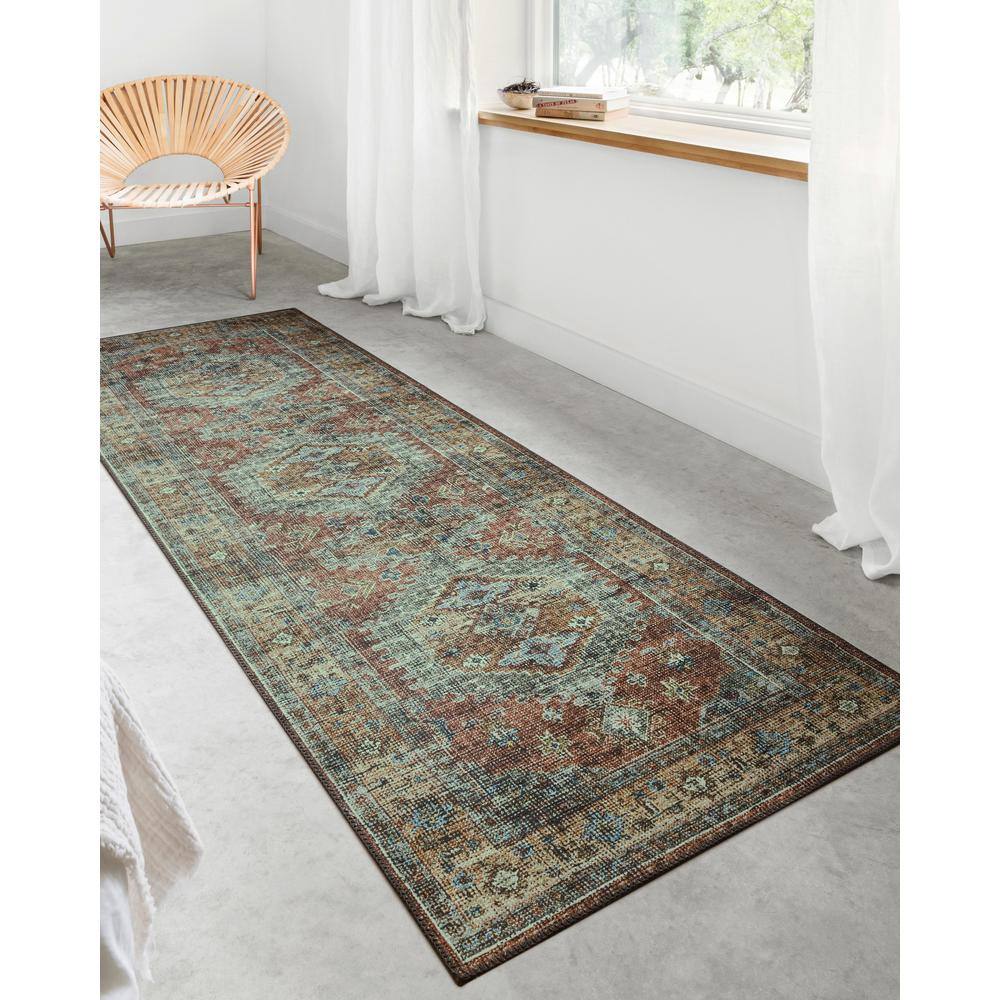 Skye 8' Round Terracotta and Sky Wool Synthetic Rug